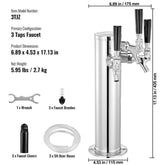 Triple Taps Draft Beer Tower Dispenser, Stainless Steel Keg Beer Tower, Kegerator Tower Kit with Pre-Assembled Tubing and Self-Closing Faucet Shanks for Party, Bar, Pub, Restaurant